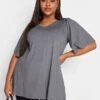 Yours V Neck V/E Angel Sleeve Top Grey