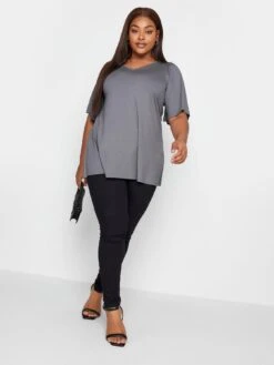Yours V Neck V/E Angel Sleeve Top Grey -RIVE IS Clothing Shop VPZB1 SQ3 0000000005 GREY MDo