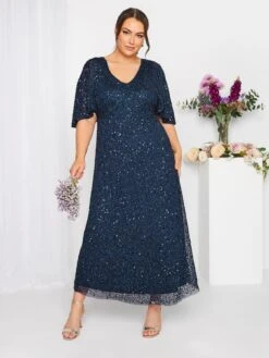 Yours Luxe Aoe V Neck Angel Slv Maxi - Blue