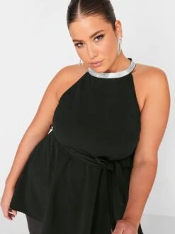 Yours Diamante Choker Peplum Top - Black -RIVE IS Clothing Shop VPZFT SQ4 0000000004 BLACK MDd