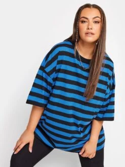 Yours Boxy Tee Blue/black Stripe
