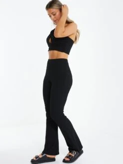 Quiz Black Textured High Waisted Trousers 10 Quiz Black Textured High Waisted Trousers -RIVE IS Clothing Shop VQ50H SQ3 0000000004 BLACK MDo