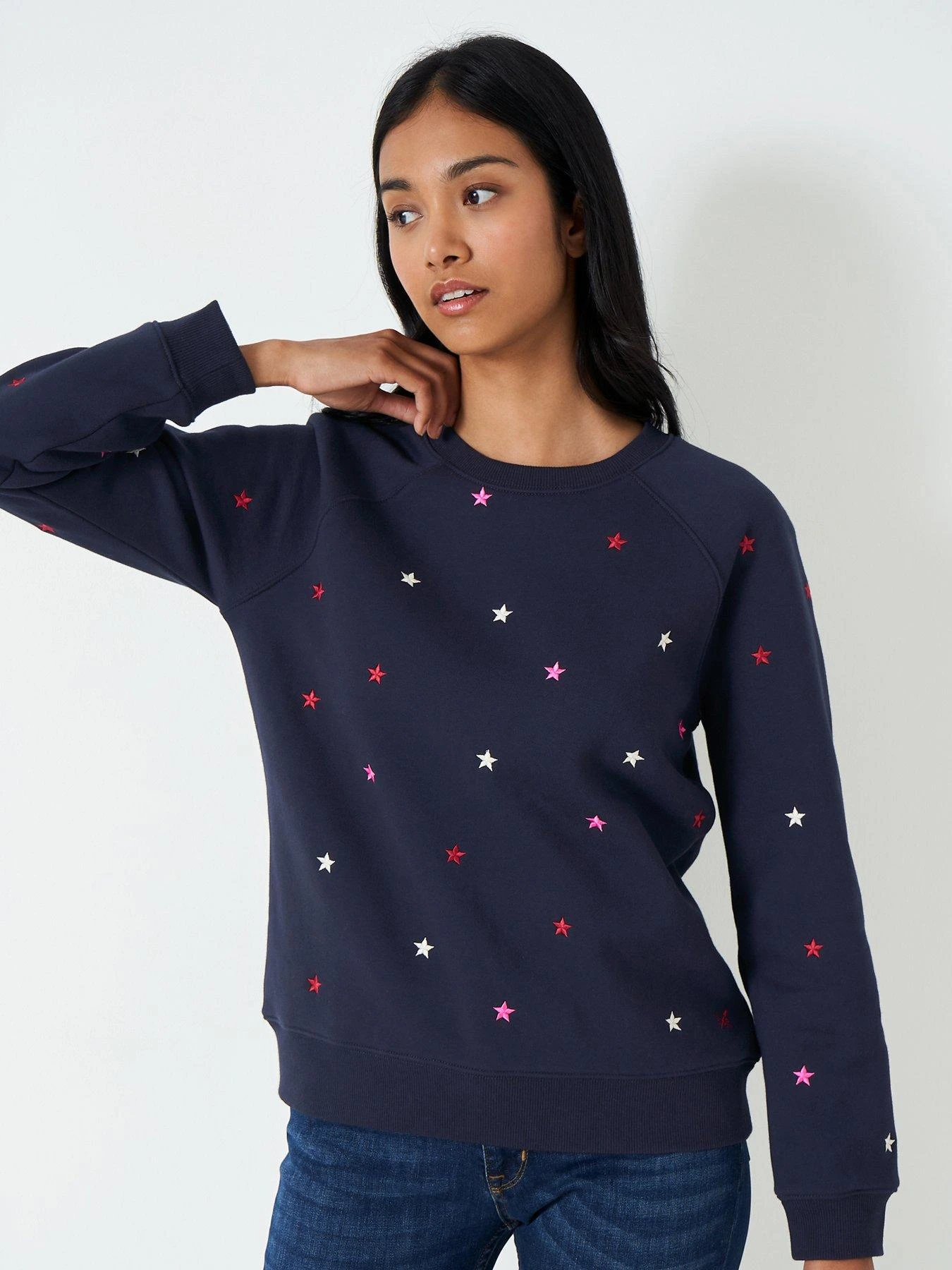 Crew Clothing All Over Star Embroidered Sweat - Navy 3 Crew Clothing All Over Star Embroidered Sweat - Navy