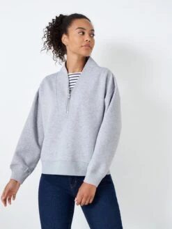 Crew Clothing Curved Collar Funnel Zip Sweat - Grey