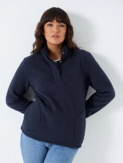Crew Clothing Button Neck Fleece Sweat - Dark Blue