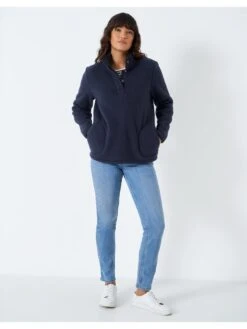 Crew Clothing Button Neck Fleece Sweat - Dark Blue -RIVE IS Clothing Shop VQ8J0 SQ4 0000000020 BLUE MDd