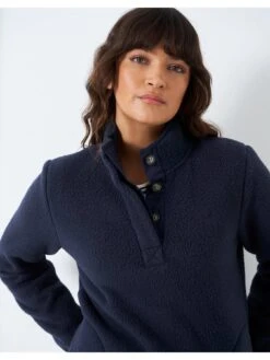Crew Clothing Button Neck Fleece Sweat - Dark Blue -RIVE IS Clothing Shop VQ8J0 SQ5 0000000020 BLUE MDd1