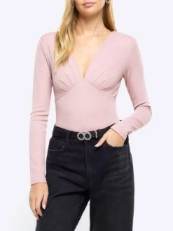 River Island Plunge Bodysuit - Light Pink