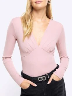 River Island Plunge Bodysuit - Light Pink -RIVE IS Clothing Shop VQCFT SQ4 0000000063 PINK MDd