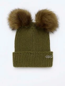 River Island Double Pom Pom Beanie - Khaki