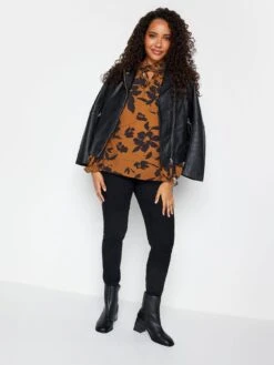 M&Co Floral Tie Neck Blouse - Brown 7 M&Co Floral Tie Neck Blouse - Brown -RIVE IS Clothing Shop VQGLX SQ3 0000000143 BROWN MDo