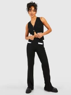 Boohoo Fine Gauge Knitted Wide Leg Trouser - Black