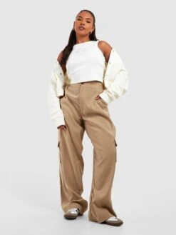 Boohoo Plus Plus Pocket Detail Cargo Trouser - Beige -RIVE IS Clothing Shop VQGPK SQ3 0000000108 BEIGE MDo