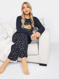 M&Co Good Night Fox Long Sleeve Wide Leg Pj Set
