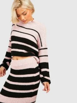 Boohoo Stripe Jumper And Skirt Knitted Co-ord - Pink -RIVE IS Clothing Shop VQGW0 SQ4 0000000063 PINK MDd