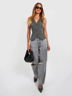 Boohoo Pinstripe Tailored Waistcoat - Charcoal -RIVE IS Clothing Shop VQGYT SQ3 0000000005 GREY MDo