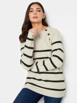 Long Tall Sally Button Shoulder Stripe Jumper