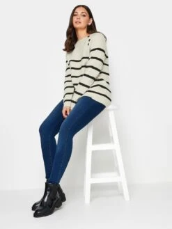 Long Tall Sally Button Shoulder Stripe Jumper -RIVE IS Clothing Shop VQJ4H SQ3 0000000003 NATURAL MDo