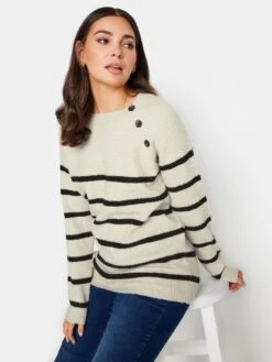 Long Tall Sally Button Shoulder Stripe Jumper -RIVE IS Clothing Shop VQJ4H SQ4 0000000003 NATURAL MDd