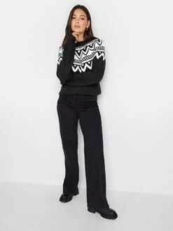 Long Tall Sally Mono Fairisle Placement Jumper -RIVE IS Clothing Shop VQJ4M SQ3 0000000004 BLACK MDo