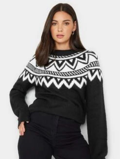 Long Tall Sally Mono Fairisle Placement Jumper -RIVE IS Clothing Shop VQJ4M SQ4 0000000004 BLACK MDd