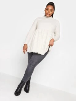 Yours Lettuce Edge Peplum Top Oatmeal Marl -RIVE IS Clothing Shop VQJ6T SQ3 0000000003 NATURAL MDo