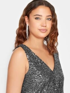 Long Tall Sally Sliver Sequin Swing Vest Top - Silver -RIVE IS Clothing Shop VQJ75 SQ4 0000000035 SILVER MDd
