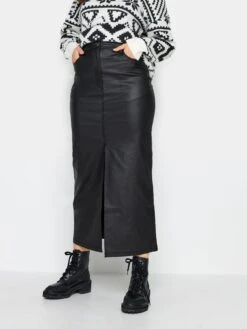 Long Tall Sally Black Coated Midi Skirt