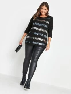 Yours Black Sequin Striped Top -RIVE IS Clothing Shop VQJCZ SQ3 0000000004 BLACK MDo