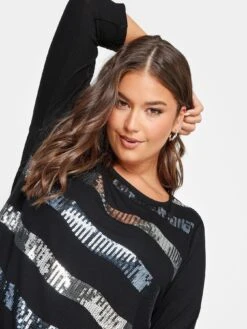 Yours Black Sequin Striped Top -RIVE IS Clothing Shop VQJCZ SQ4 0000000004 BLACK MDd