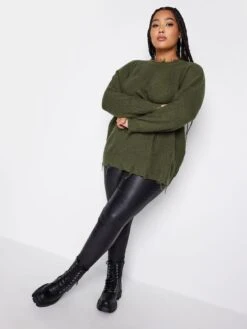 Yours Fashion Distressed Jumper Khaki -RIVE IS Clothing Shop VQJD9 SQ3 0000000047 GREEN MDo