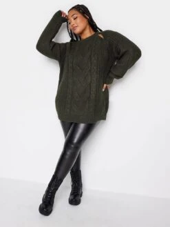 Yours Cable Cut Out Jumper Khaki -RIVE IS Clothing Shop VQJDA SQ3 0000000047 GREEN MDo