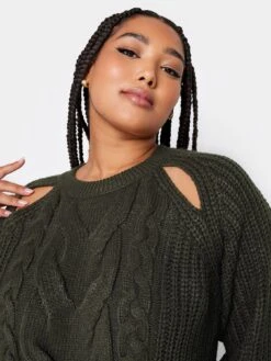 Yours Cable Cut Out Jumper Khaki -RIVE IS Clothing Shop VQJDA SQ4 0000000047 GREEN MDd