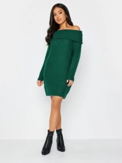 PixieGirl Petite Bardot Tunic Dress - Green
