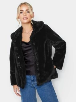 PixieGirl Petite Plush Faux Fur Coat - Black