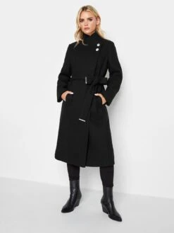 PixieGirl Petite Black Wrap Belted Coat