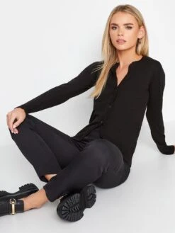 PixieGirl Petite Crew Neck Button Cardigan - Black