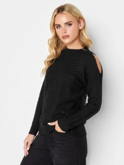 PixieGirl Petite Black Cold Shoulder Jumper
