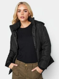 PixieGirl Petite Diamond Quilt Hooded Jacket - Black