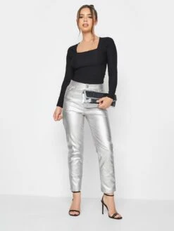PixieGirl Petite Metallic Straight Leg Trouser - Silver -RIVE IS Clothing Shop VQLAI SQ3 0000000035 SILVER MDo