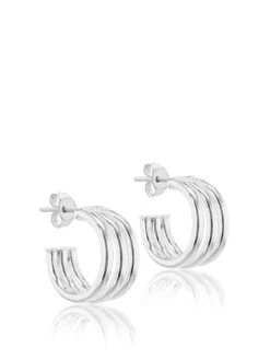 The Love Silver Collection Sterling Silver Triple Half Hoop Stud Earrings