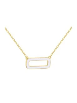 The Love Silver Collection Sterling Silver Yellow Gold Plated White Enamel Rectangle Frame Necklace