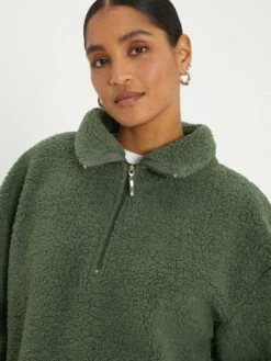 Dorothy Perkins Half Zip Rib Collar Sweatshirt - Khaki -RIVE IS Clothing Shop VQRR2 SQ4 0000000047 GREEN MDd