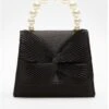 Quiz Black Satin Twist Pearl Handle Bag