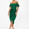 Quiz Petite Green Satin Ruched Cold Shoulder Midi Dress -RIVE IS Clothing Shop VQSTS SQ1 0000000047 GREEN MDf