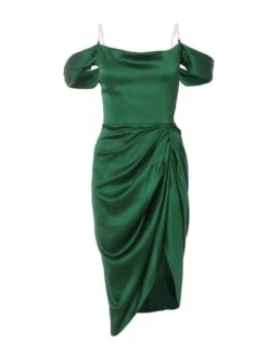 Quiz Petite Green Satin Ruched Cold Shoulder Midi Dress -RIVE IS Clothing Shop VQSTS SQ4 0000000047 GREEN MDd