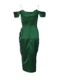 Quiz Petite Green Satin Ruched Cold Shoulder Midi Dress -RIVE IS Clothing Shop VQSTS SQ5 0000000047 GREEN MDd1