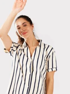 CHELSEA PEERS Maternity Navy/cream Stripe Organic Cotton Button Up Short Pyjama Set -RIVE IS Clothing Shop VQUNX SQ4 0000000013 WHITE MDd