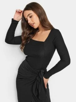 PixieGirl Petite Sequin Texture Top - Black