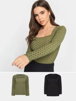 PixieGirl Petite 2pk Spot Top - Black 9 PixieGirl Petite 2pk Spot Top - Black -RIVE IS Clothing Shop VR0CM SQ4 0000000004 BLACK MDd